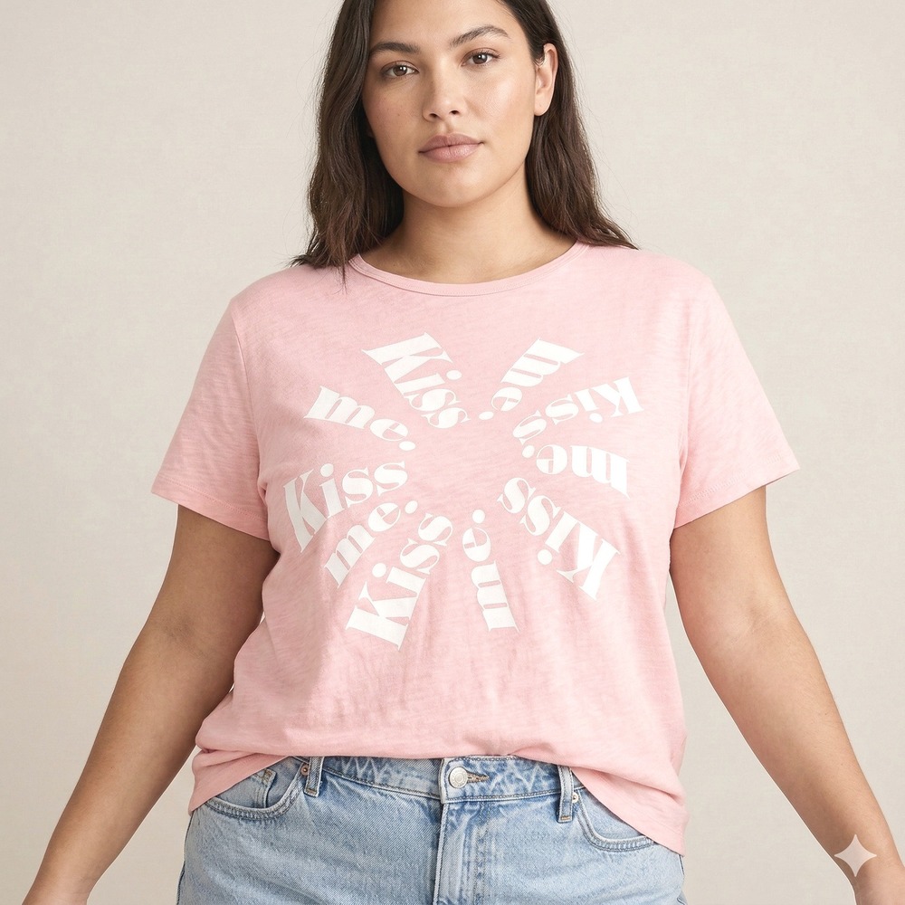 J.Crew Pink Kiss Me Graphic Soft Tee Slub Cotton Crewneck T-Shirt NWT Womens 3X‎